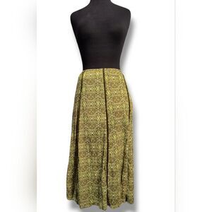 Emma James Geometric Green Brown Fringe Pleat 90s Y2K Skirt Large